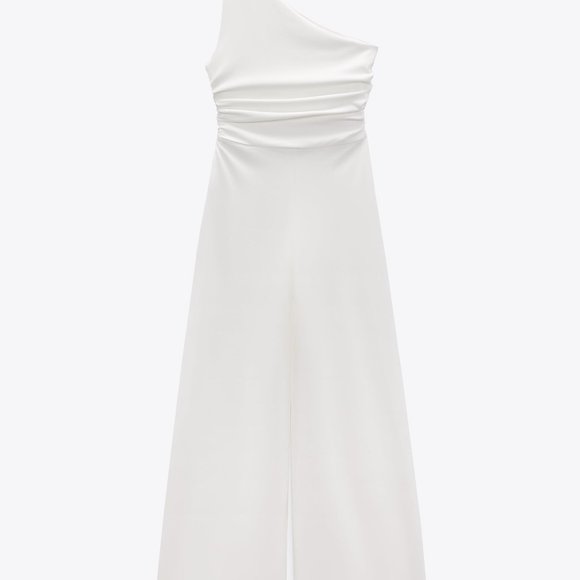 ZARA WOMAN NWT  WHITE ASYMMETRIC JUMPSUIT Small  7901/418 - Picture 4 of 6
